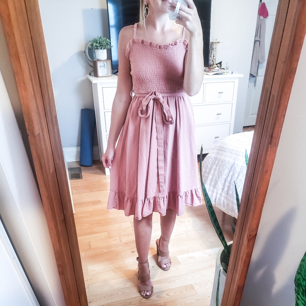 Light pink midi dress with raunched top